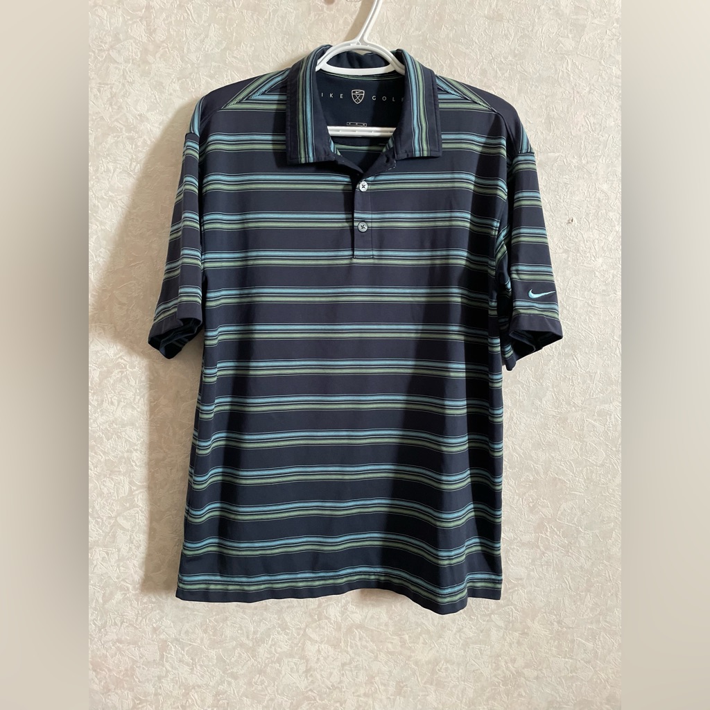 Nike Golf Mens Medium Blue Striped Polo Shirt